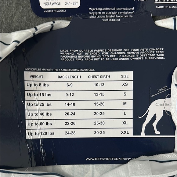 MLB Dog Jersey - White and Blue - Picture 3 of 4